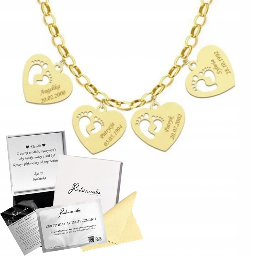 Zlatý Náhrdelník Srdce Stopy Jméno Dítěte Řetízek Stříbro 925 Gravírování