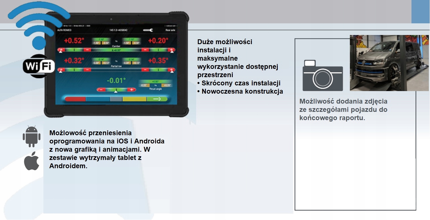 RAVAGLIOLI 2.0 WIFI ZBIEŻNOŚĆ GEOMETRIA CCD 8 KAMER 3 PUNKTOWE UCHWYTY Marka Ravaglioli