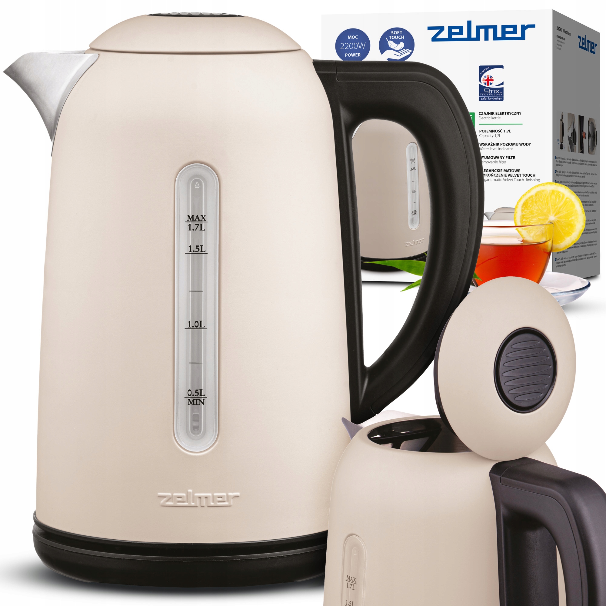 Czajnik Elektryczny Zelmer Bezprzewodowy Strix Filtr Osadów 2200W 1,7L