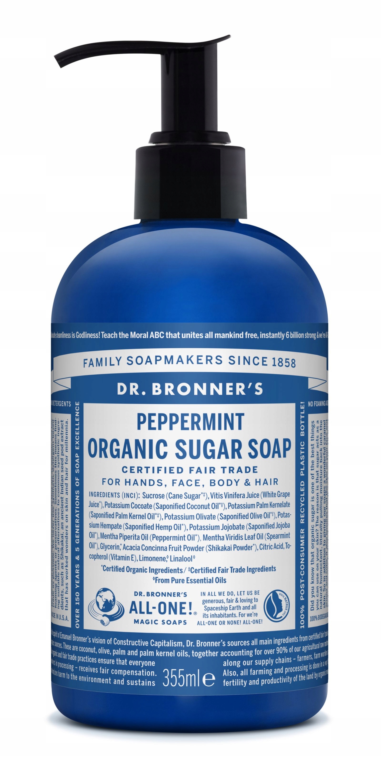 Dr. Bronner's Organické Cukrové Mýdlo Máta Peprná 355 ML