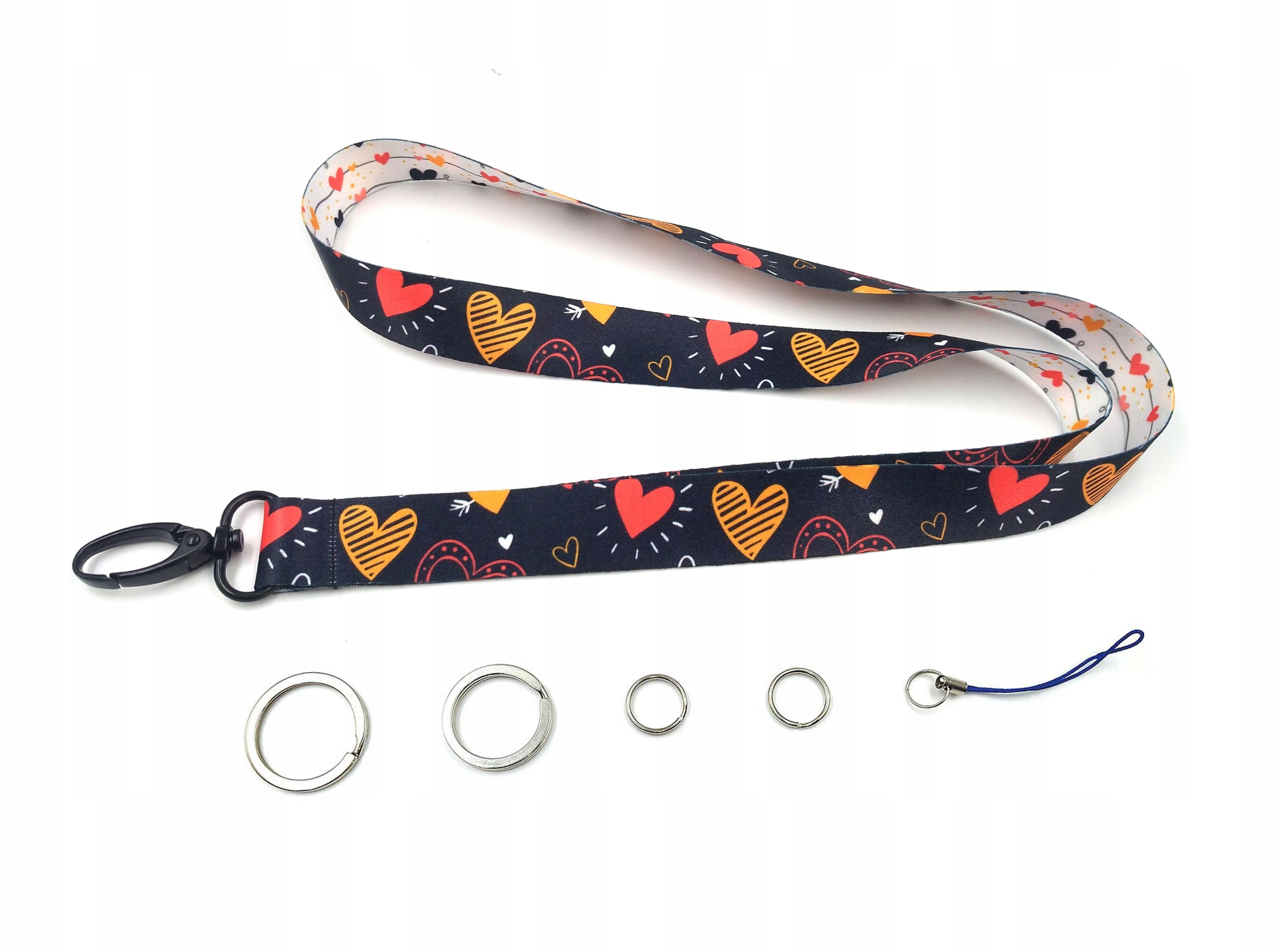 Smycz serca dla kobiety czarna do kluczy telefonu