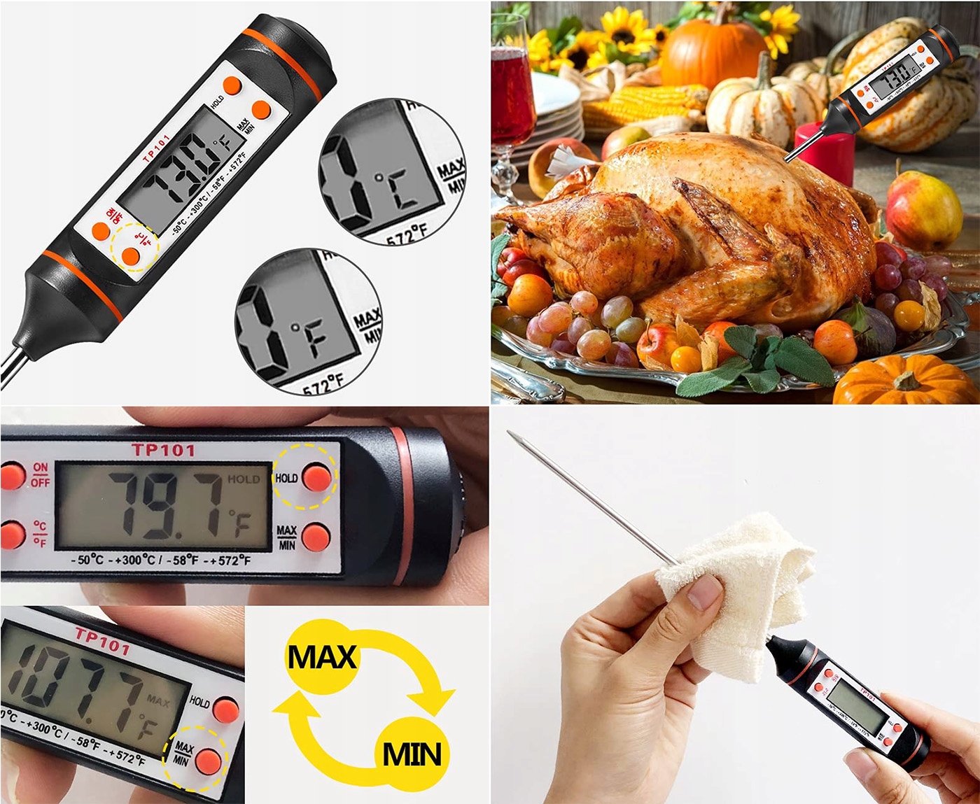 TERMOMETR SZPILKOWY LCD SONDA DO MIĘSA MLEKA WINA Rodzaj termometr z sondą