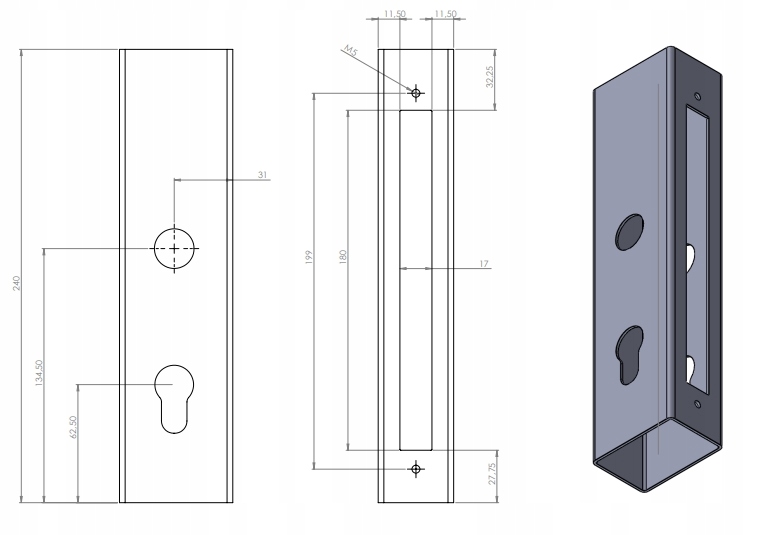 KASETA PUSZKA OBUDOWA ZAMKA PROFIL 60x40 DO FURTKI Marka inna