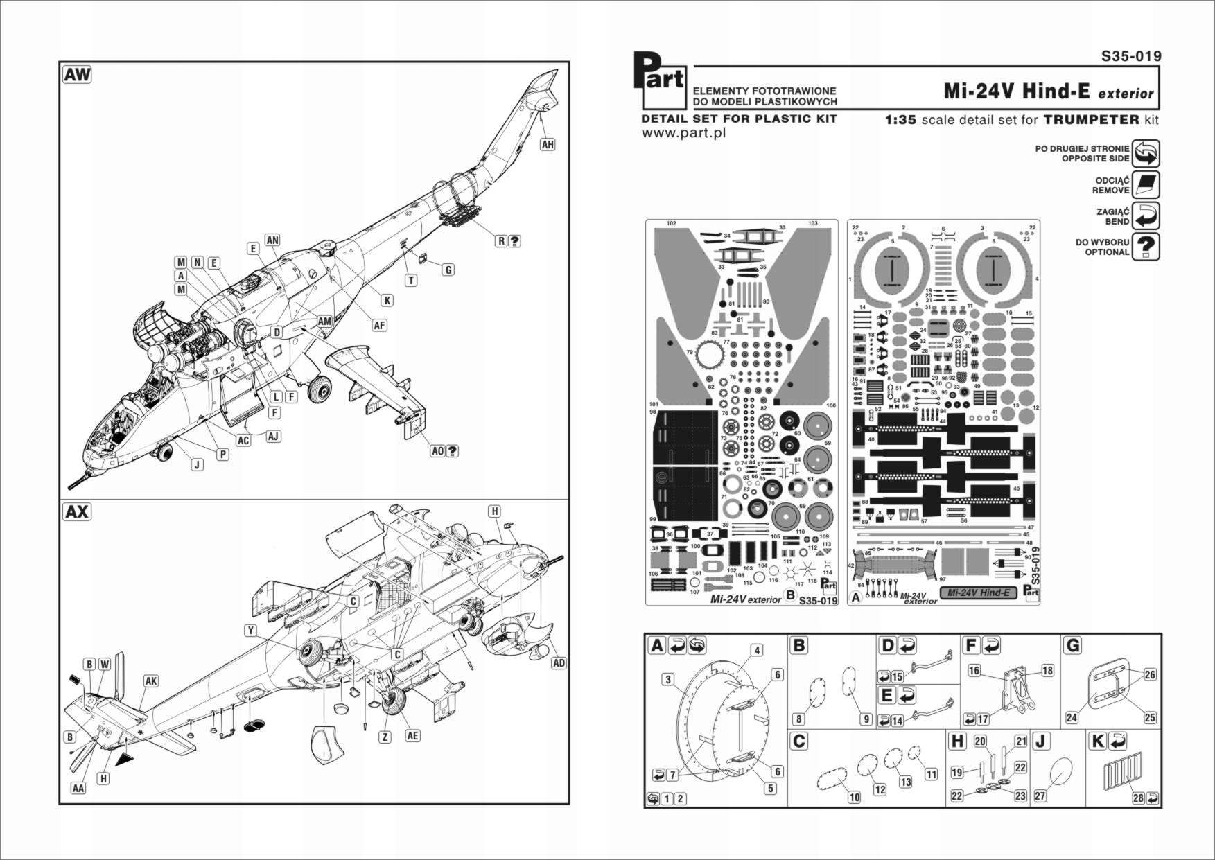 Part S35-019 1/35 Mi-24V Hind E vnější prvky (Trumpeter)