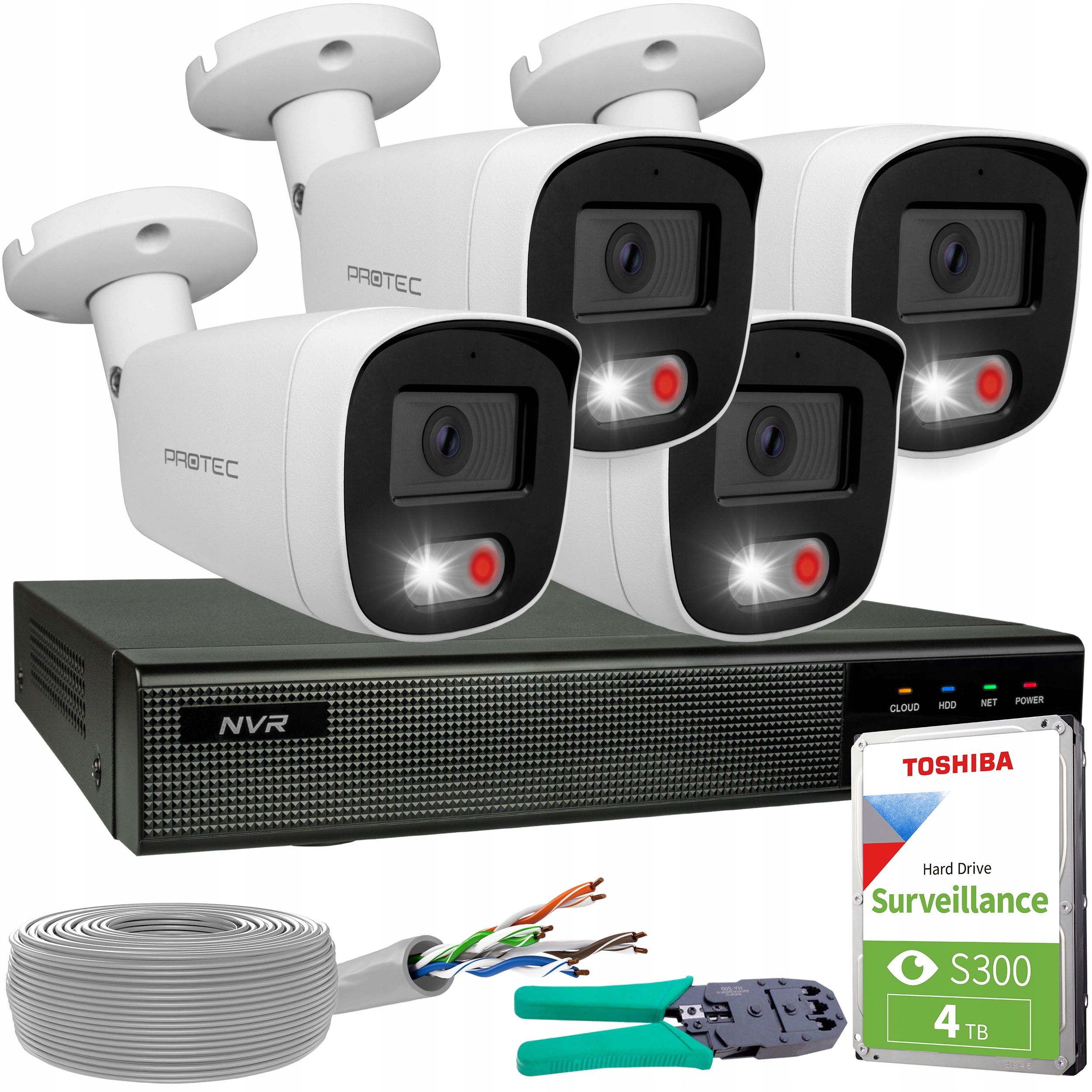 Monitorovací sada 4 kamer Ip 4K 8MP Poe Ir Mikrofon Detekce Hdd 4TB