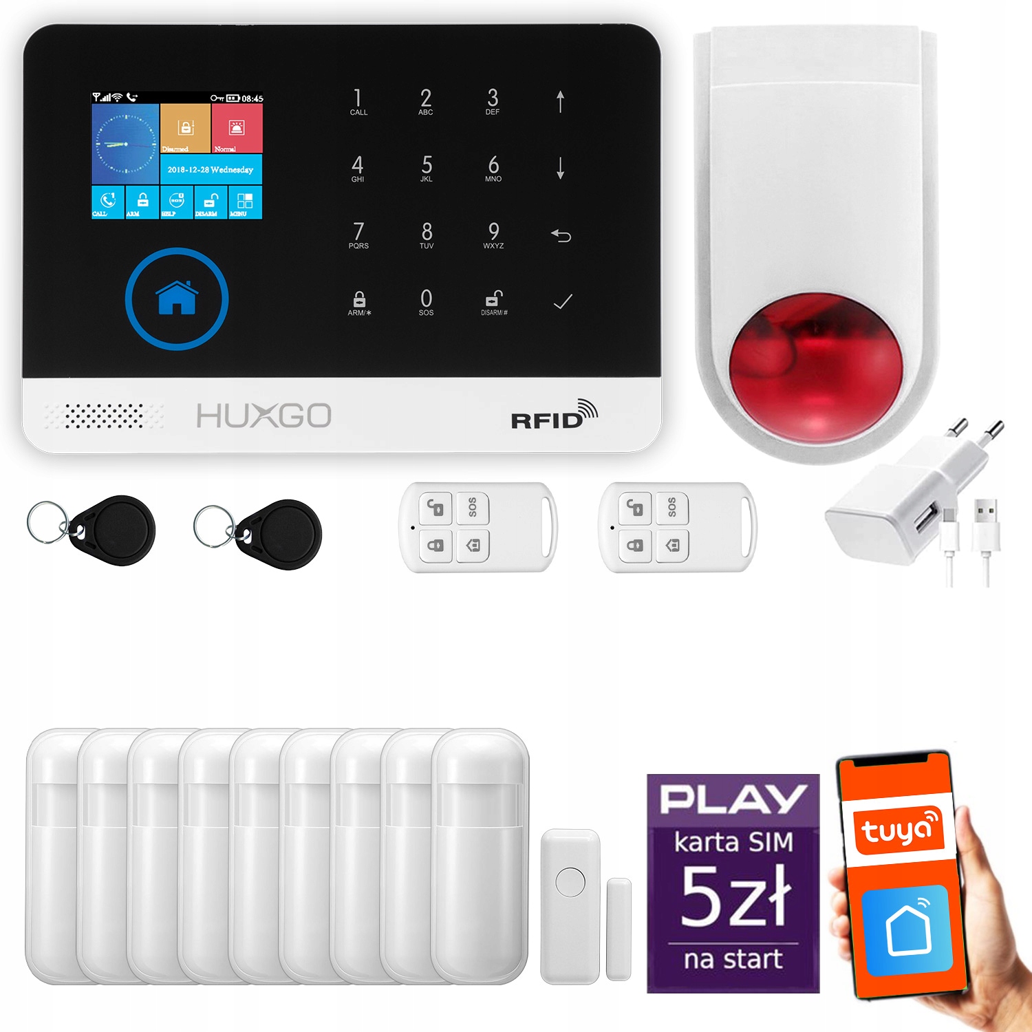 Alarm bezprzewodowy GSM + WiFi z aplikacją TUYA , zestaw , HUXGO HXA003