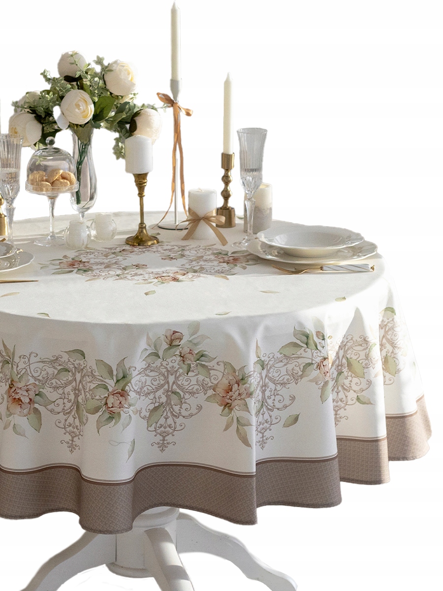 Obrus okrągły plamoodporny na stół Luiza 150 cm klasyczny 100% Bawełniany