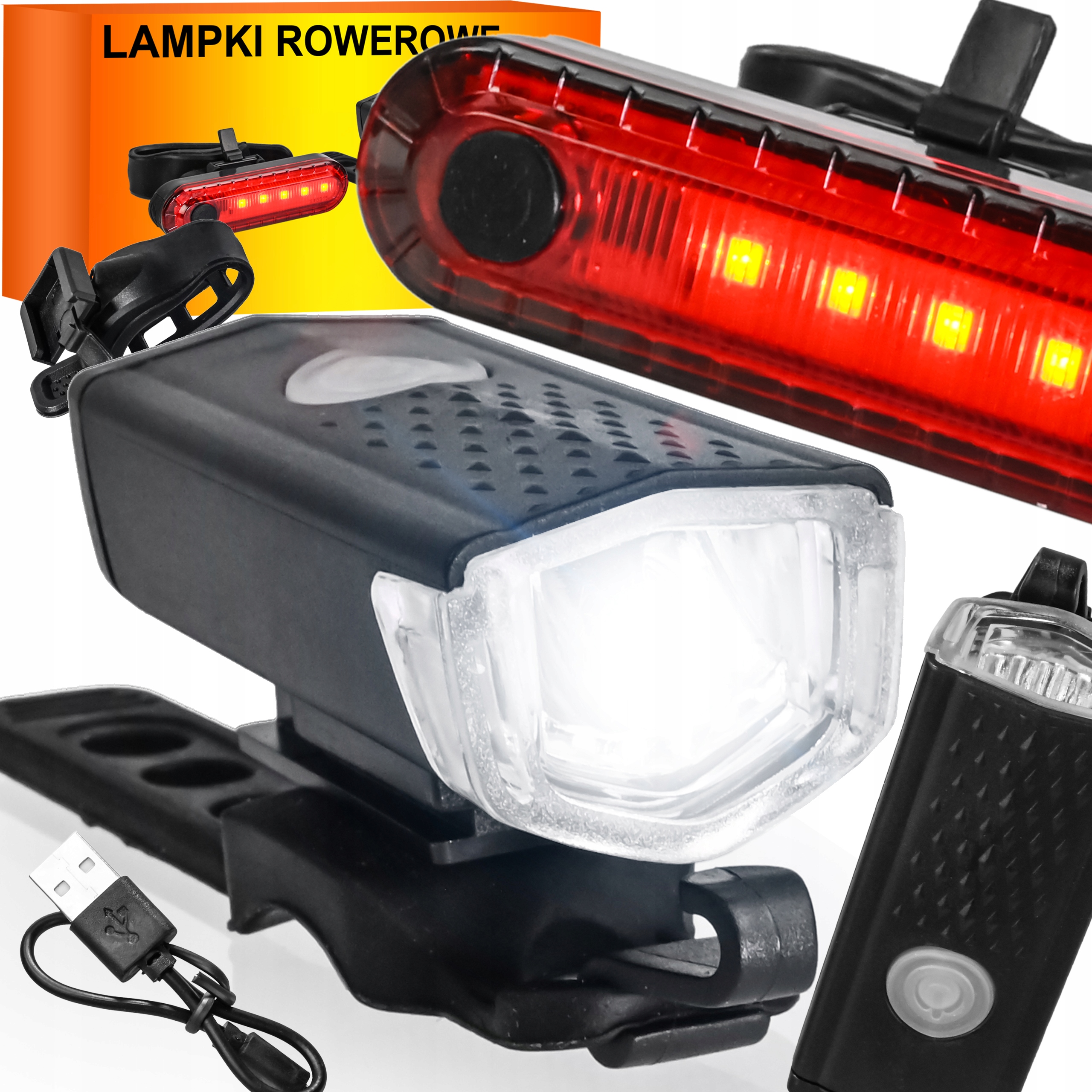 ROWEROWE LAMPKI AKUMULATOR 2w1 USB LED MEGA ZESTAW