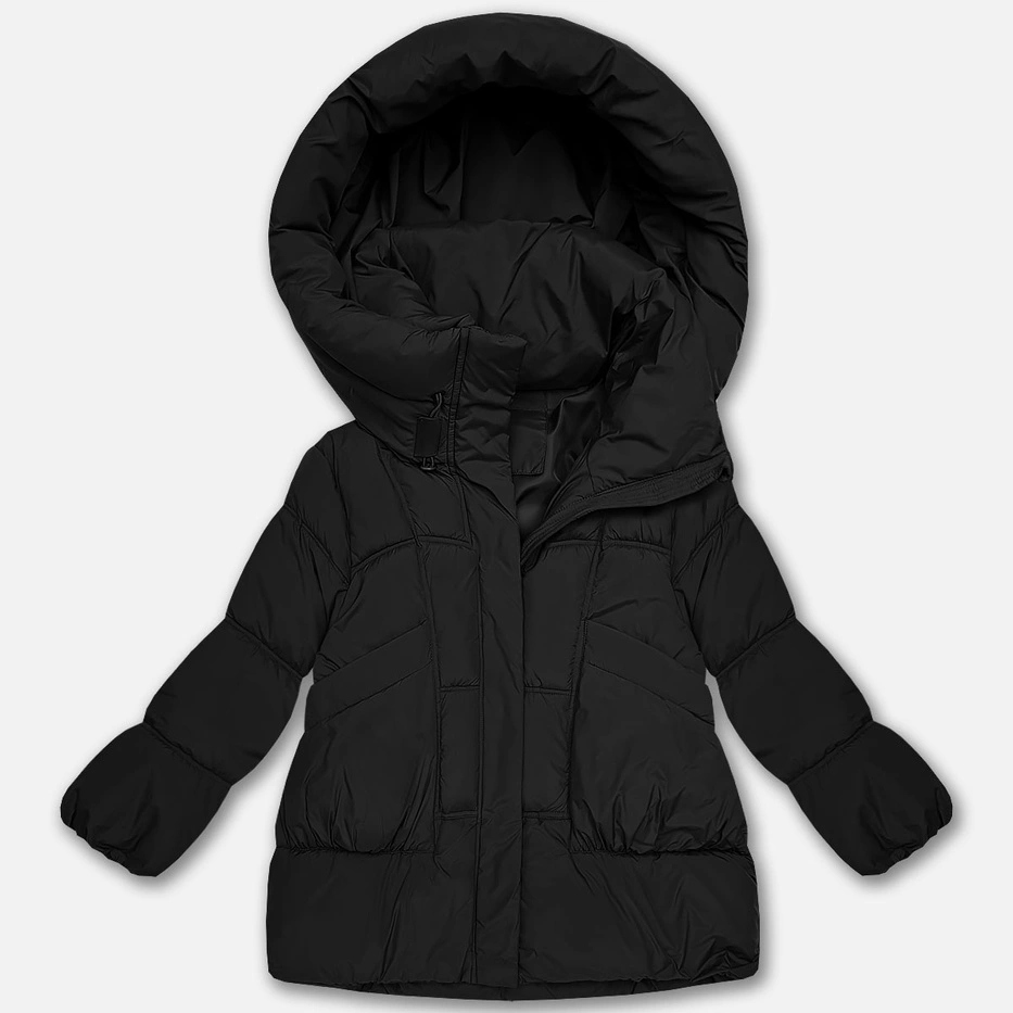 Volná Bunda S Kapucí B8539 Černá L (40)