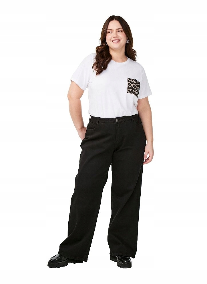 Zizzi Kalhoty Džíny Černé Rovné Nohavice Vysoký Pas 071C 46