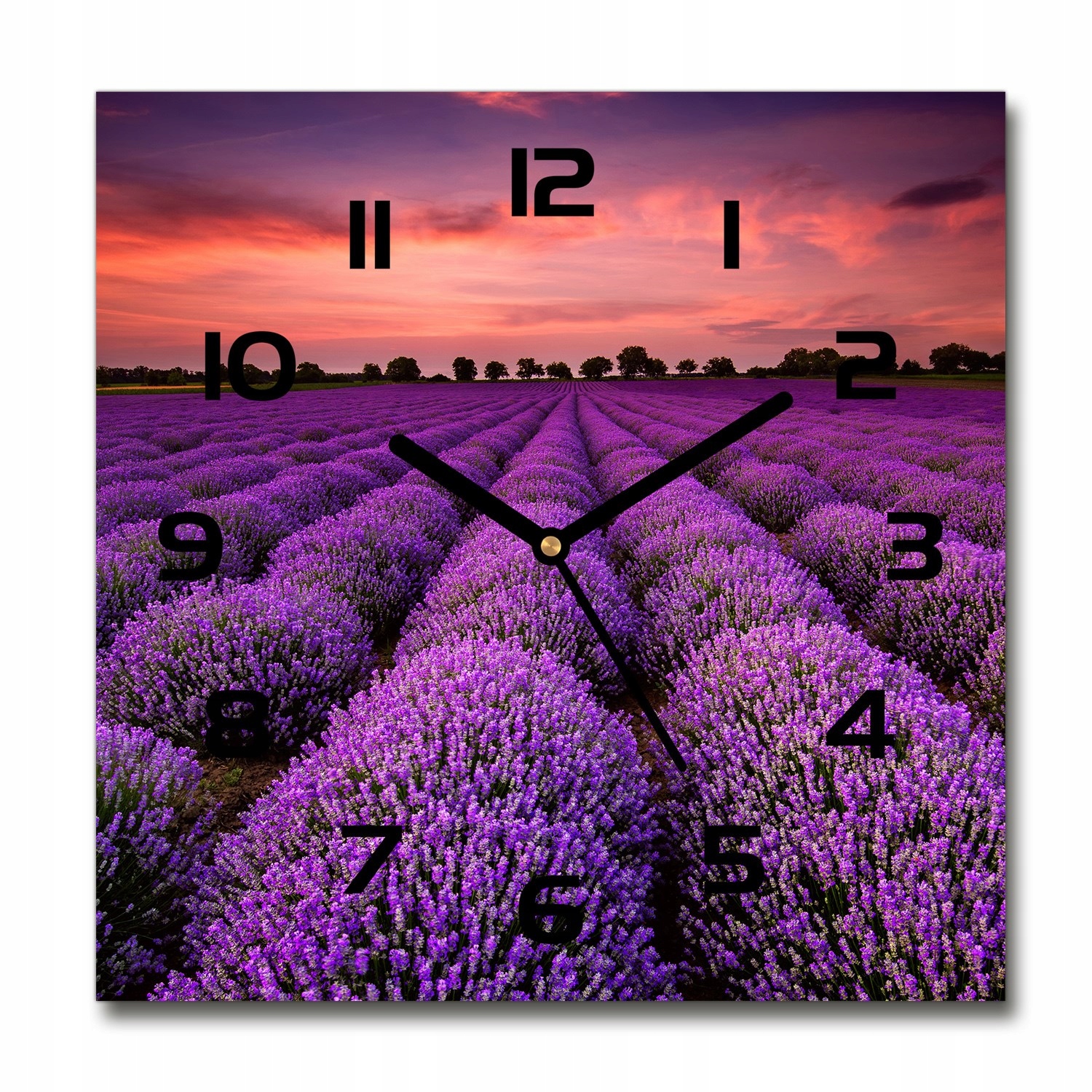 

Kwadratowy cichy szklany zegar Pole lawendy 30x30
