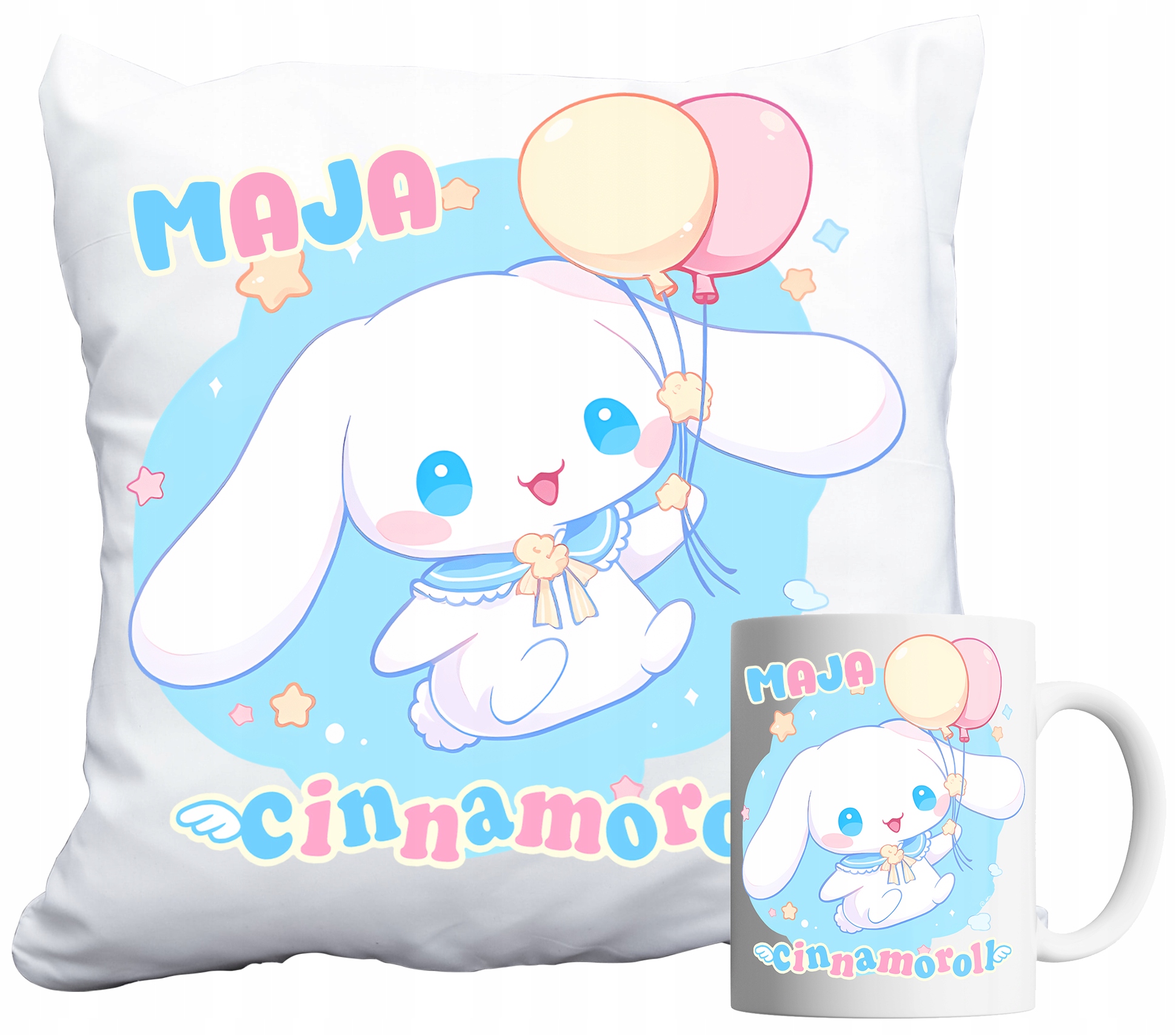 Sada Hrnek A Polštář Cinnamoroll Sanrio Jako Dárek Pro Dítě Jméno