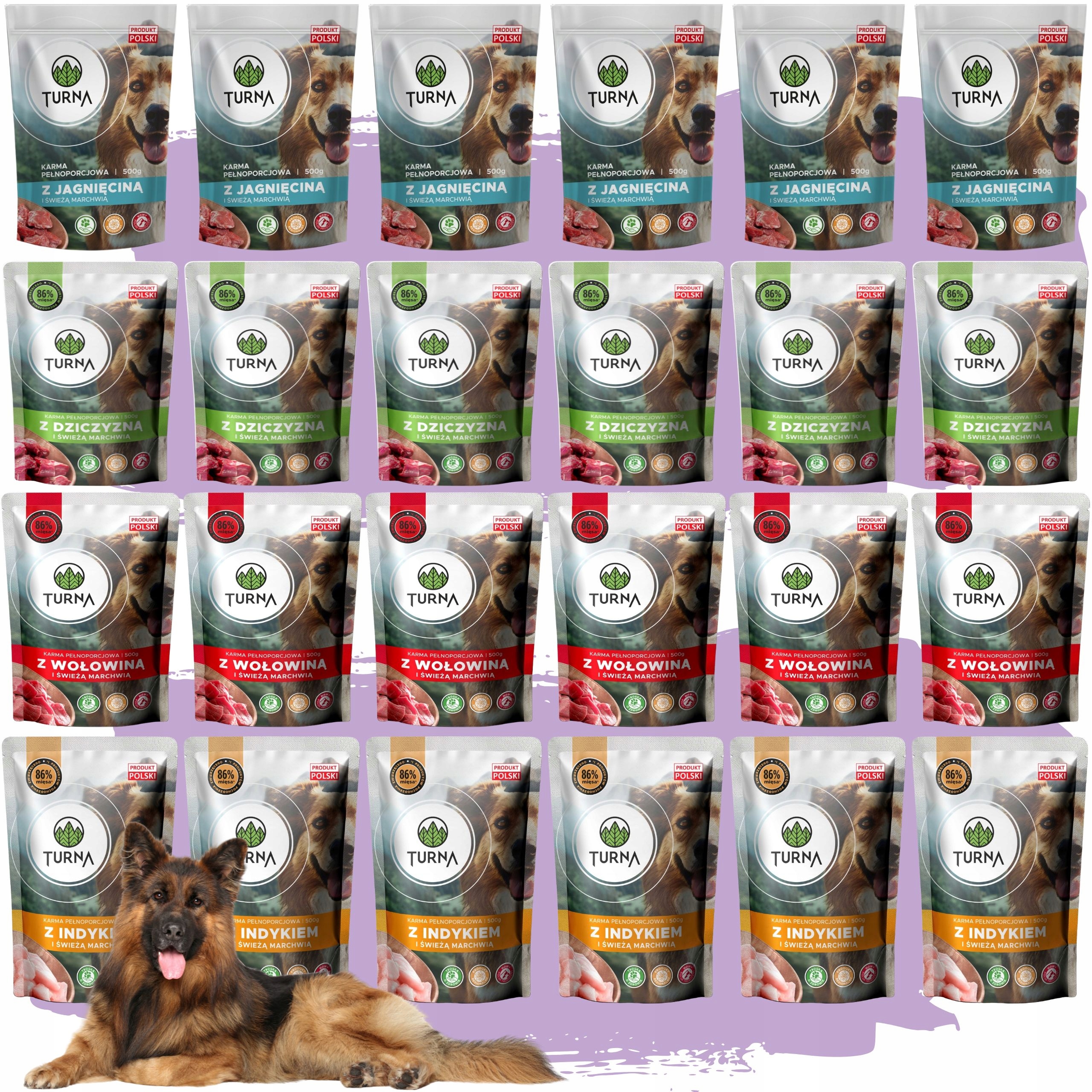 Levně Vlhké krmivo pro psy, divoká zvířata, mix chutí Turna 500 g, odolnost kůže, srst psů