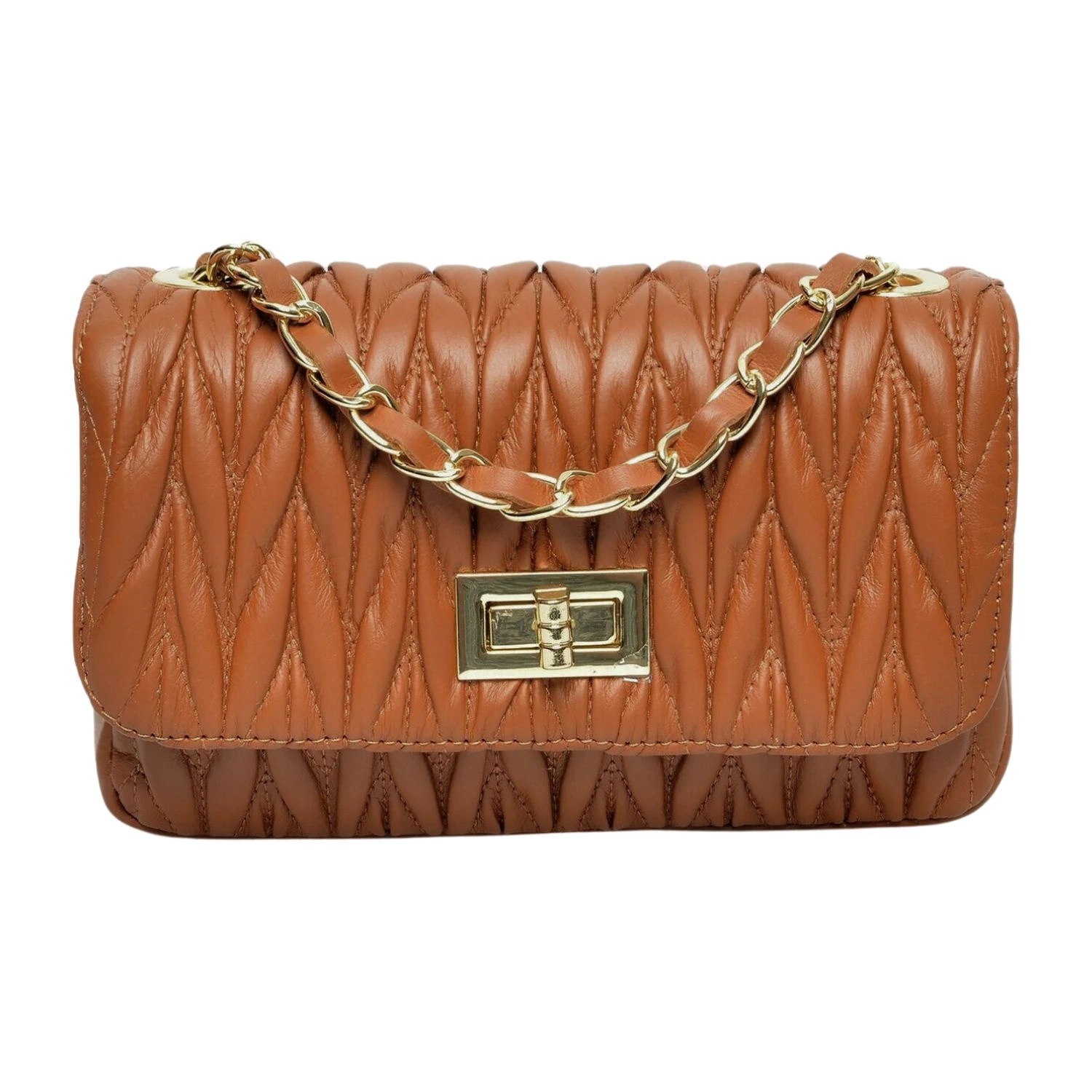 Dámská kabelka Mangotti hnědá kožená s módním řetízkem, přírodní kůže