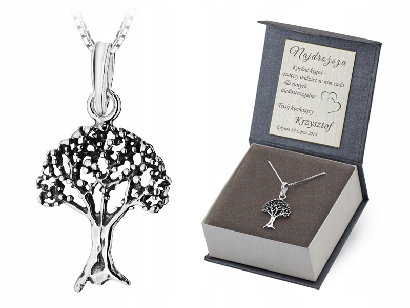 Stříbrný Náhrdelník ryzost 925 Strom štěstí Řetízek 42cm