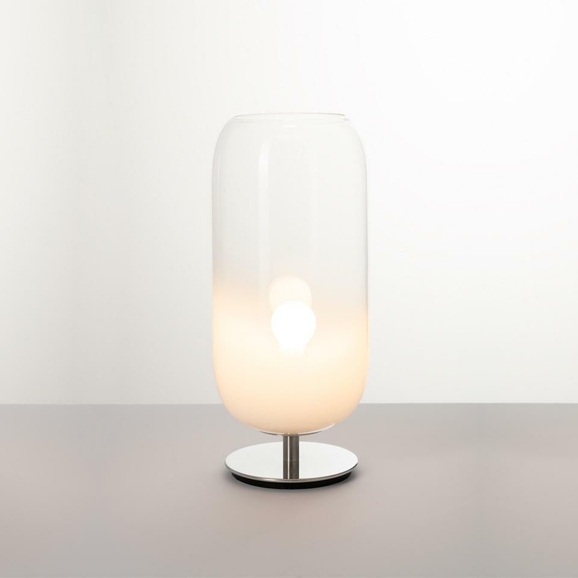 Artemide Gople stolná lampa biela, fúkané sklo, E27, výška 48,5 cm