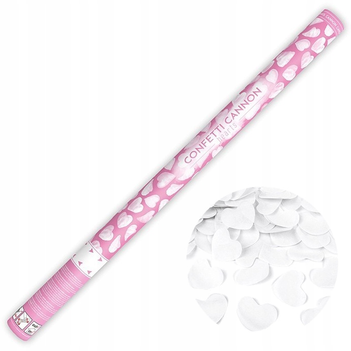 Tuba strzelająca konfetti - serca białe, 80 cm