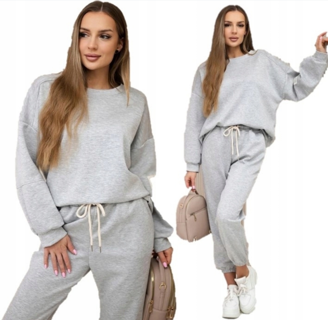 Luźny Damski Komplet Dresowy Wiskoza Masełko Premium Uniwersalny M L Szary