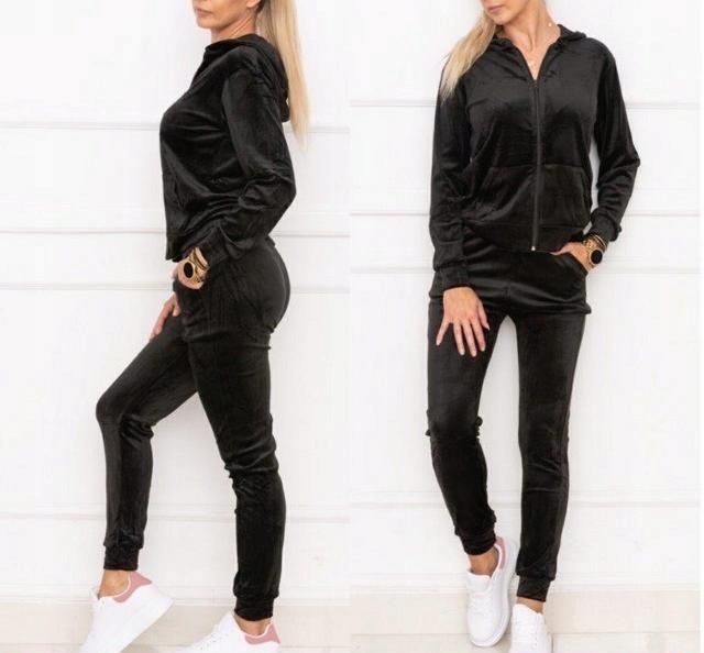 DRESY DAMSKIE WELUROWE KOMPLET BLUZA SPODNIE S / M Rozmiar S/M