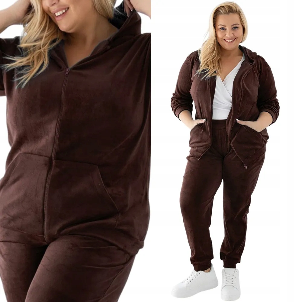 Dámský Teplákovka Velurový komplet s kapucí XXL 44 Hnědá