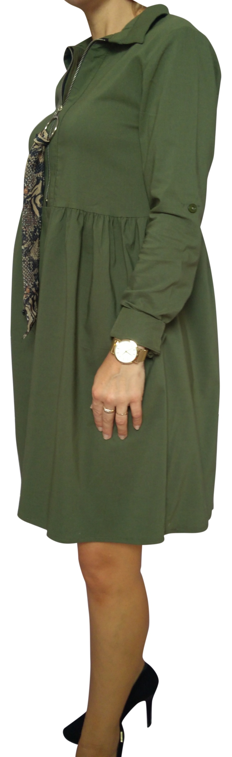 ZJAWISKOWA sukienko-koszula KHAKI HIT!!! Dekolt kołnierzyk