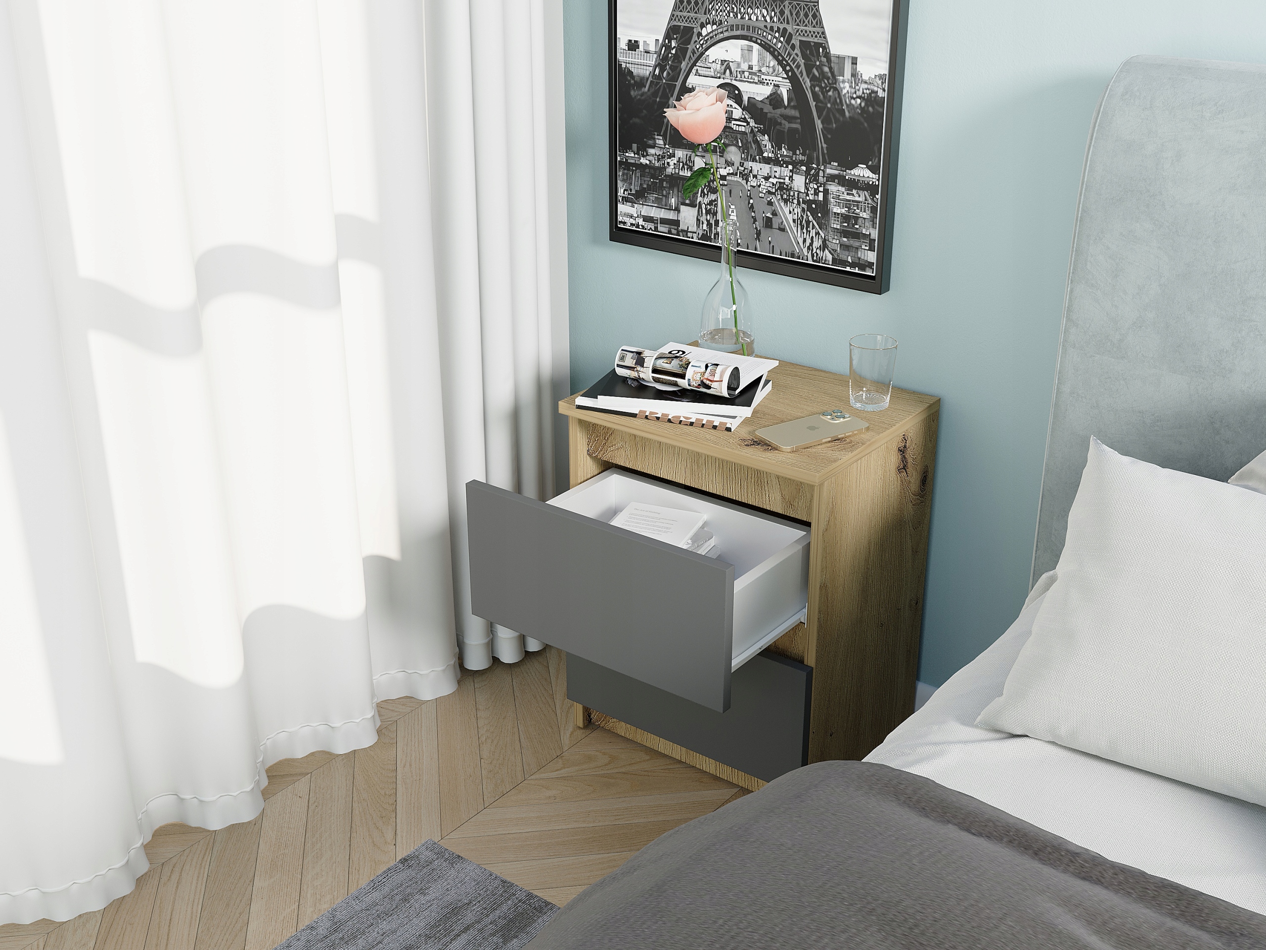 Szafka nocna komoda stolik 40cm R-2 ARTISAN MIX ANTRACYT