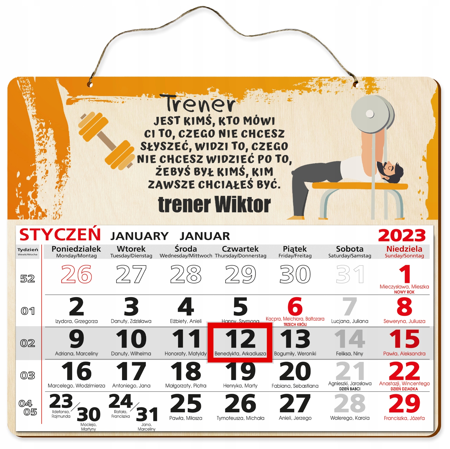 

Drewniany Kalendarz 2023 Trener Dietetyk