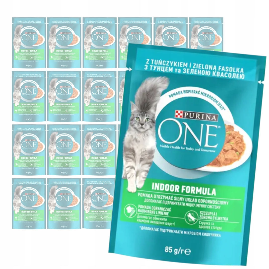 Purina One Indoor Formula 24x85g Karma Dla Kota Tuńczyk Zielona Fasolka