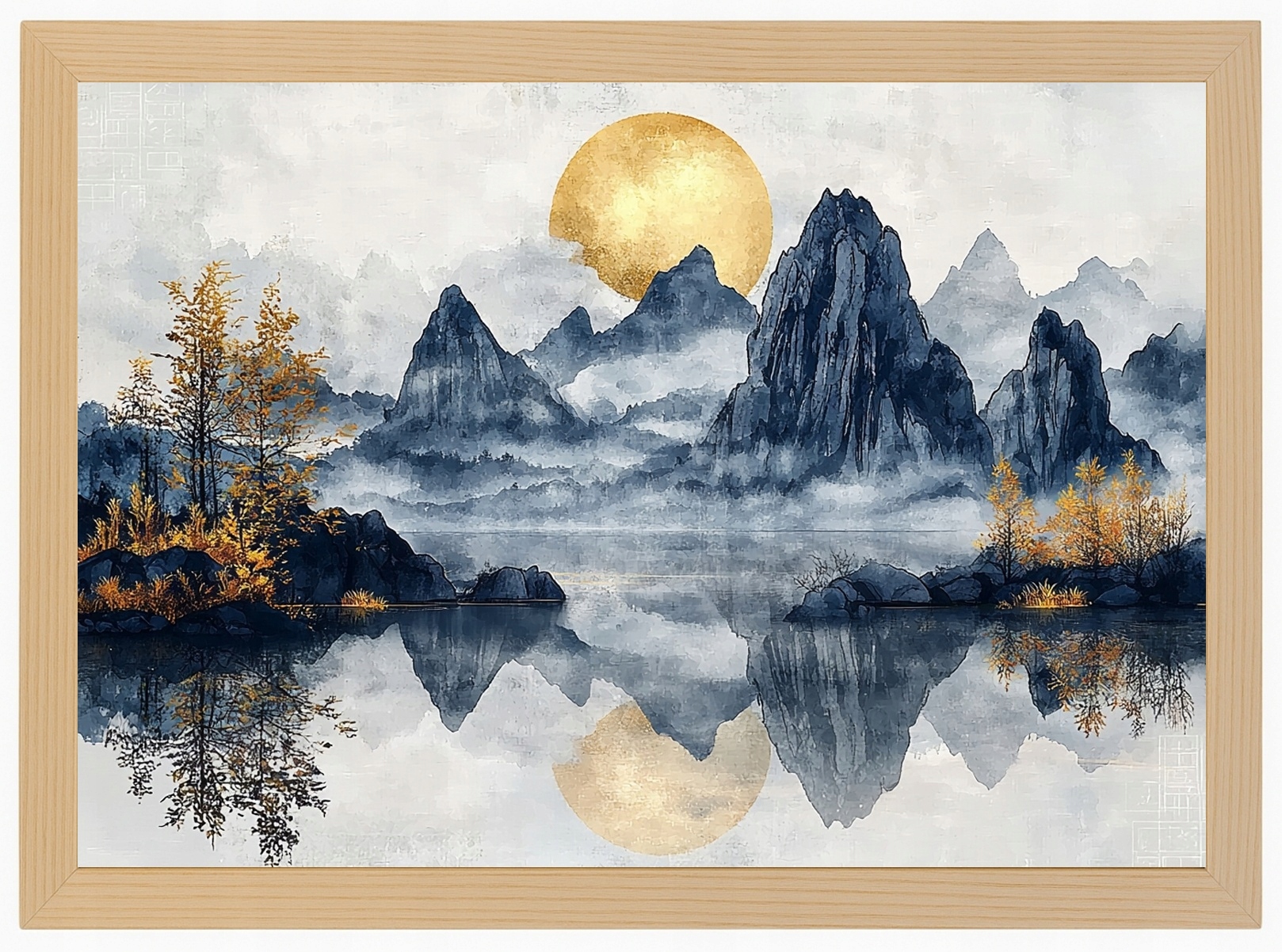 Plakát Rámeček Dřevo Hory Slunce Jezero Příroda Zen Feng Shui 80x60