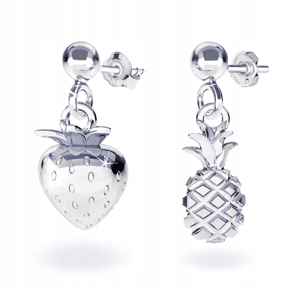 Ovoce Jahoda Ananas Stříbrné asymetrické náušnice Stříbro 925