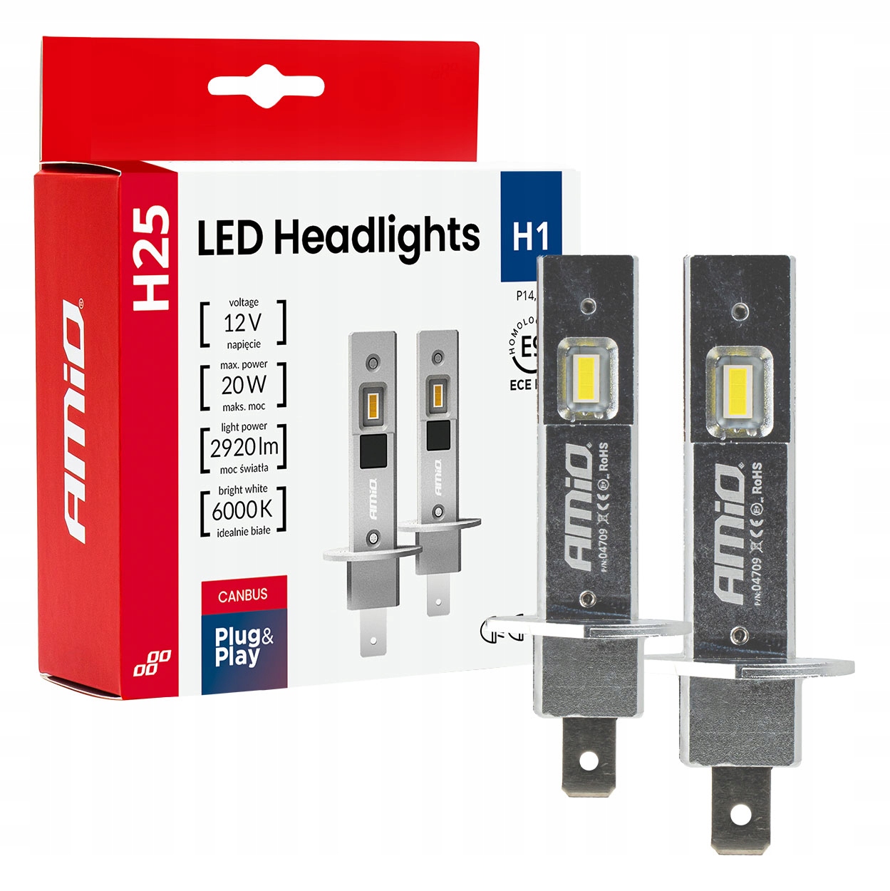 Żarówki samochodowe Led Canbus H1 12V seria H25 AMIO-04709