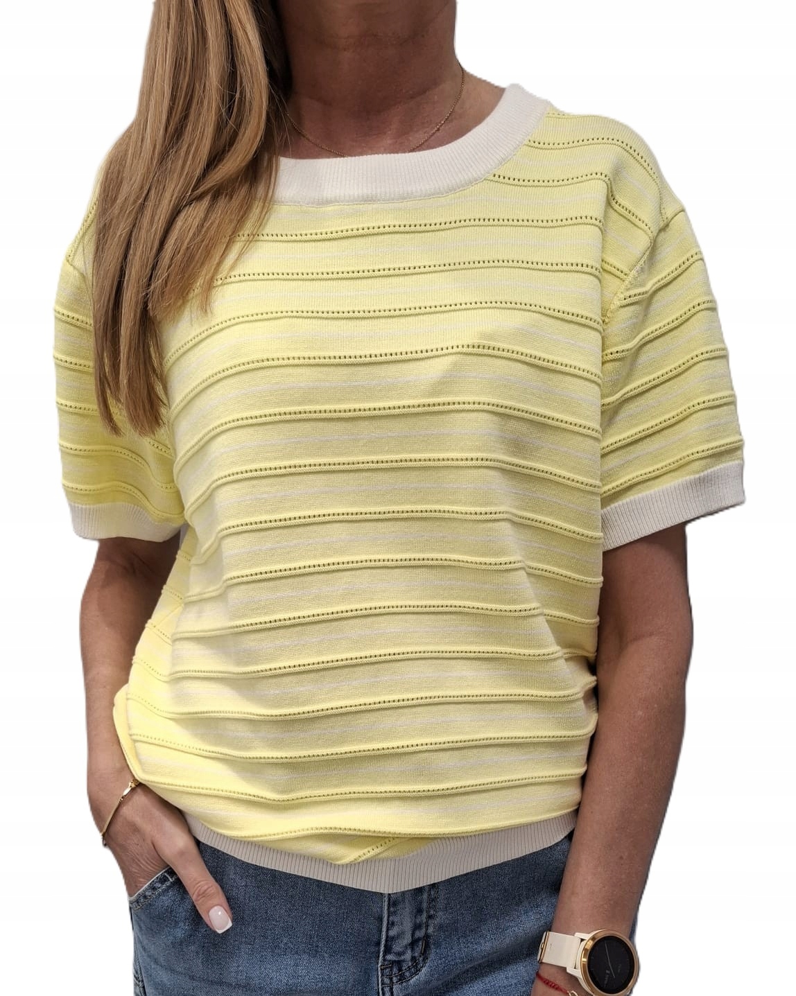 Cocomore Ažurová mikina s pruhy Žlutá bílá Novinka