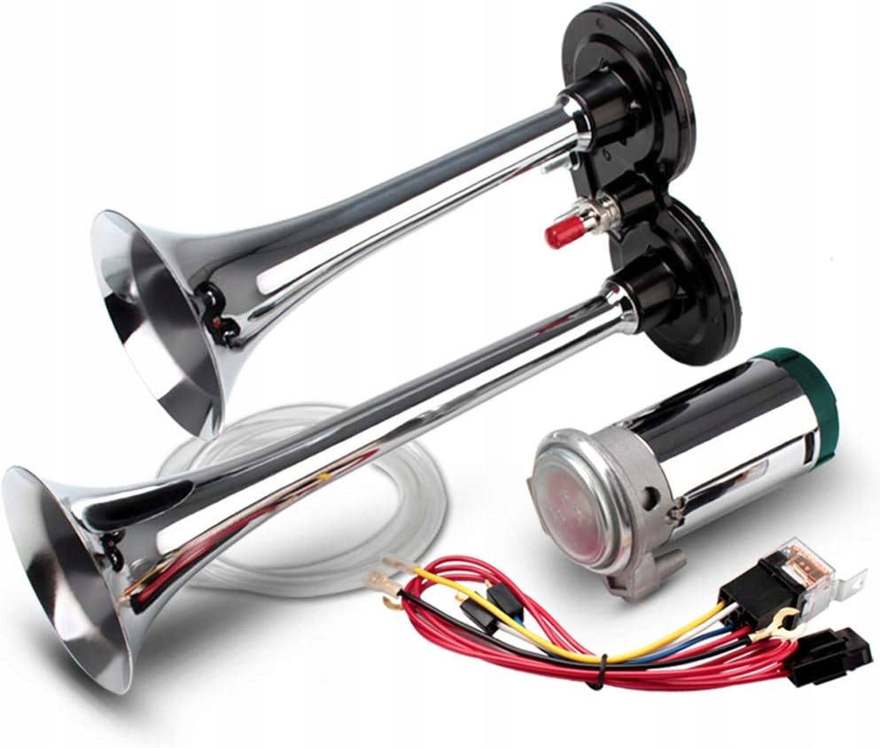 Klakson do samochodów ciężarowych 12 V głośny trąbki podwójny róg chrom