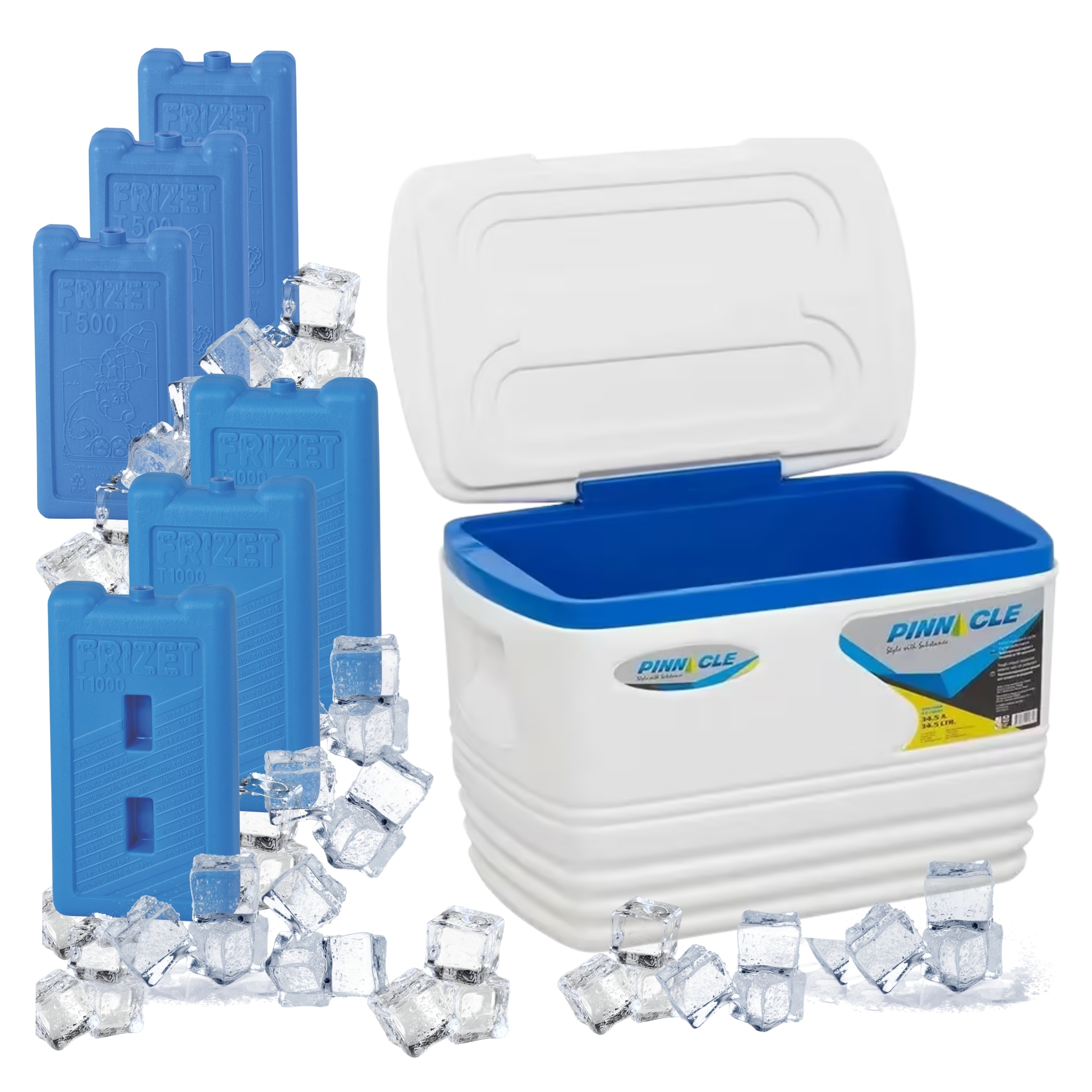 Turistická lednička 34,5L Bílá Pinnacle 6x chladicí vložka, 3x0,5L, 3x1L