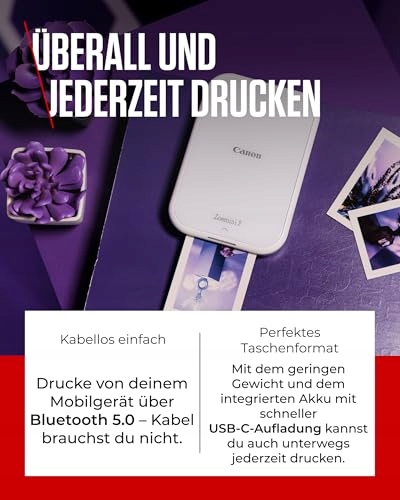 CANON Zoemini 2 Mobilny Drukarka Zdjęć Zestaw ZINK 20 Papierów 10 Naklejek — miniatura 3