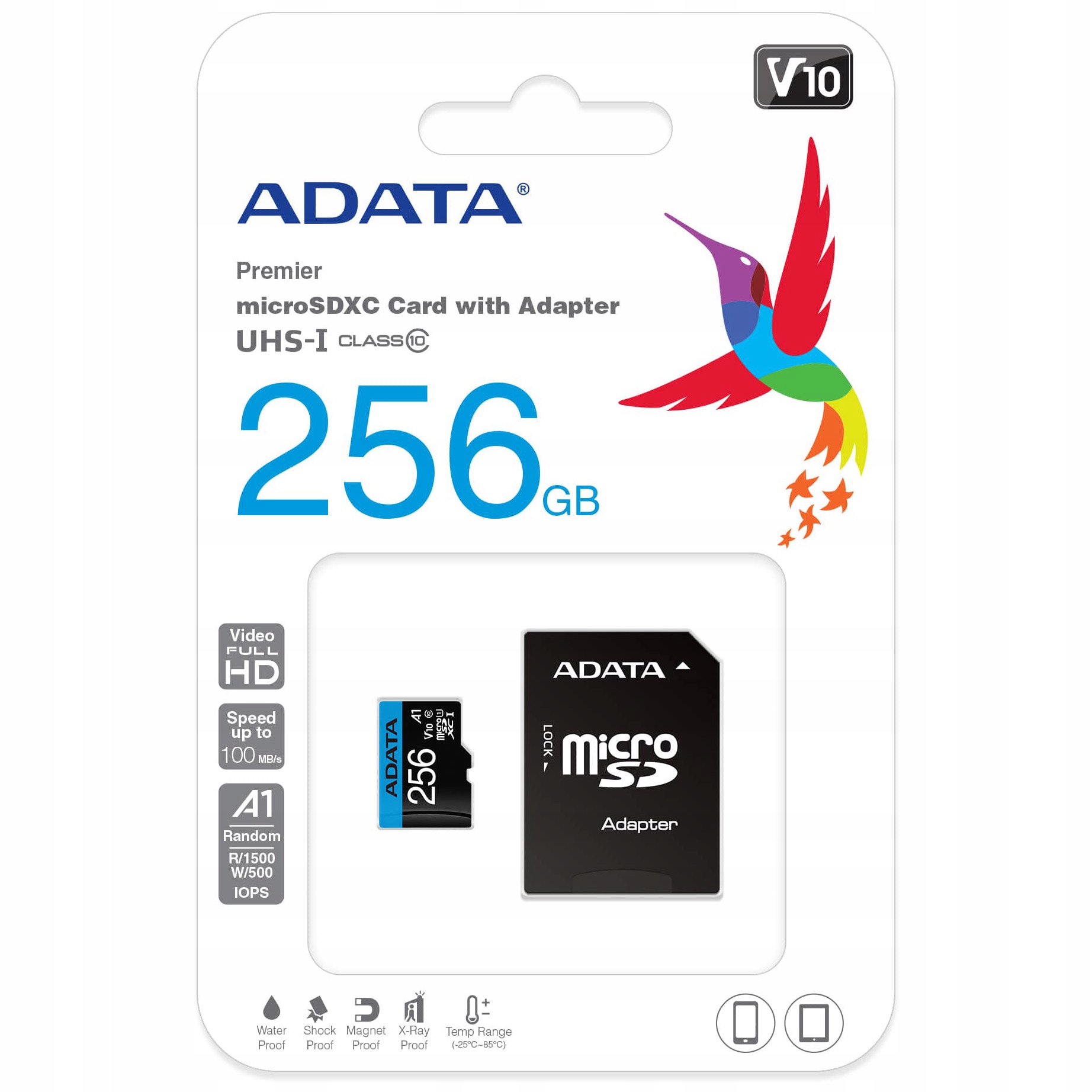 SZYBKA POJEMNA KARTA ADATA PAMIĘCI MICRO SD 256GB FULLHD do APARATU TELEFON Kod producenta AUSDX256GUICL10A1-RA1