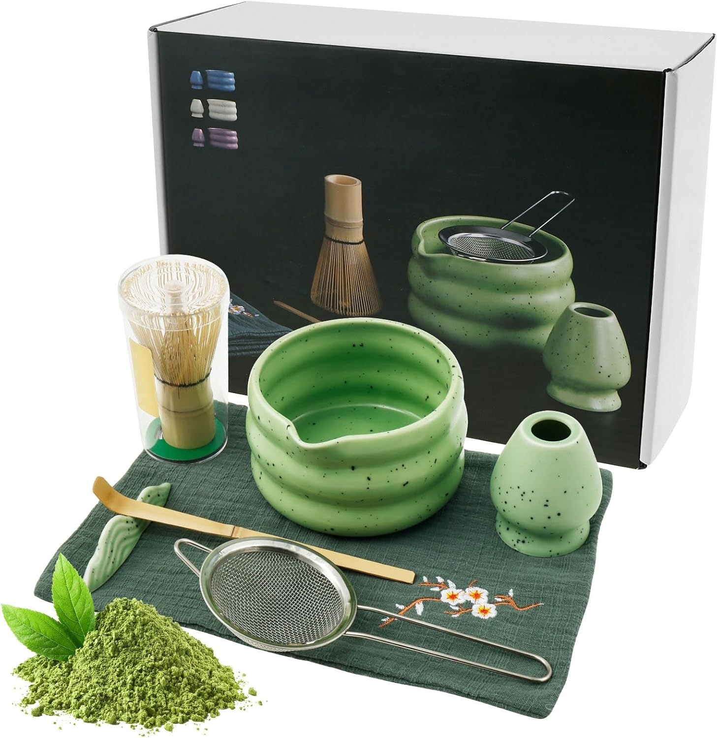Levně Dárková sada na čaj matcha 7-dílná sada, podstavec, lžička