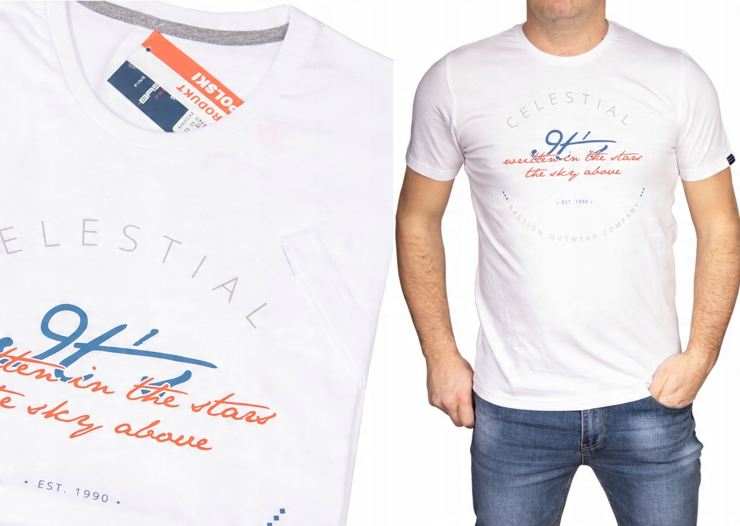 

Koszulka męska biała T-shirt Bastion bawełna 4XL
