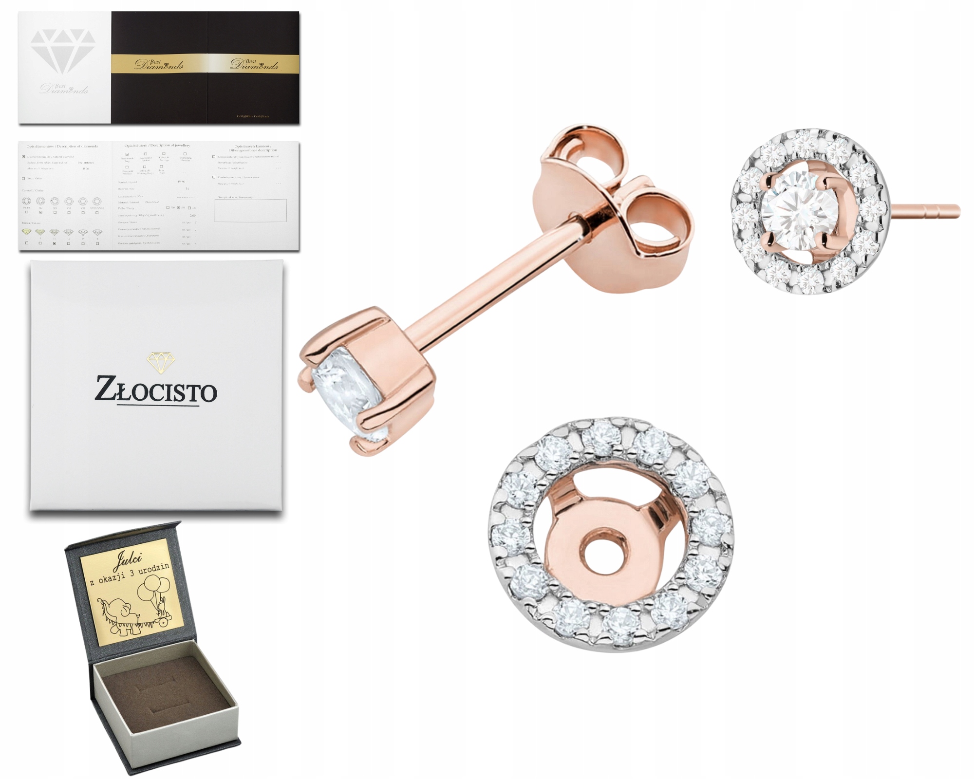 Růžové Zlato Náušnice S Laboratorními Brilianty Tyčinka 585 1 Ks