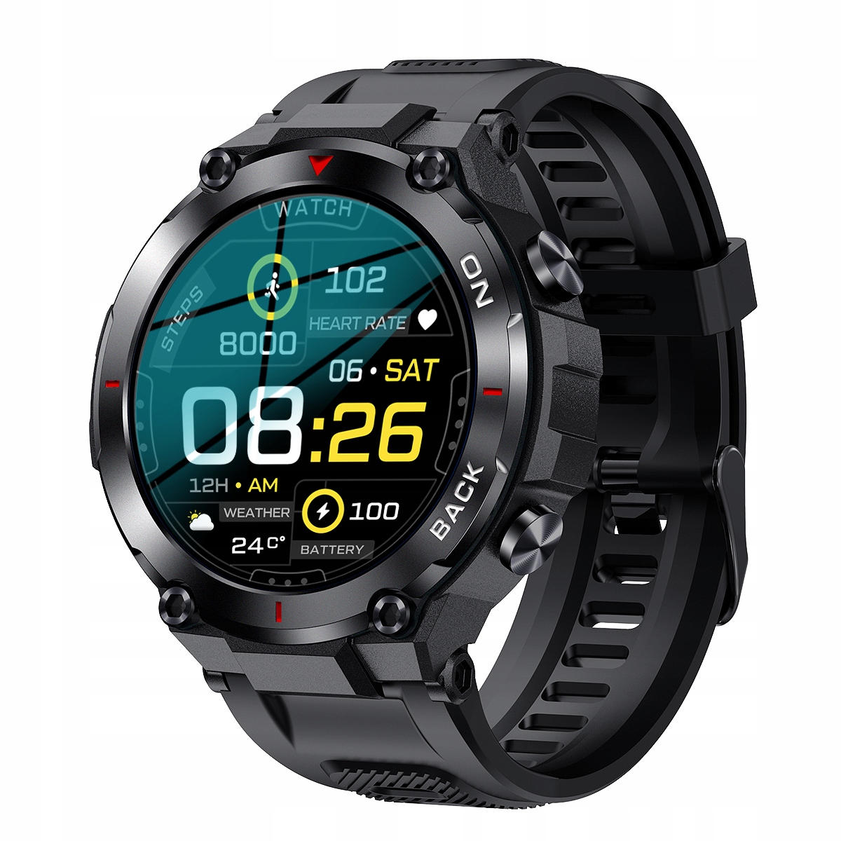 SMARTWATCH Męski Sportowy SpO2 Pulsometr GPS aGPS Materiał paska guma