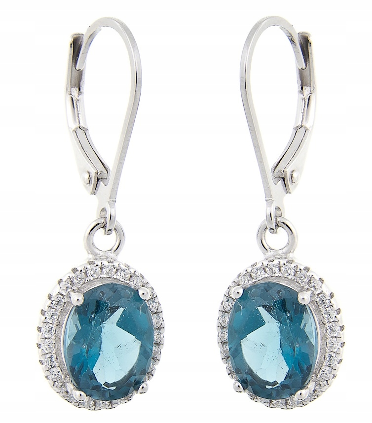 Závěsné Stříbrné Náušnice Rhodiované Markýzy London Topaz Přírodní