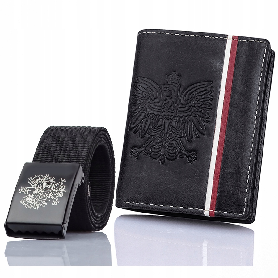 Militarny Zestaw Pasek Parciany Wojskowy 125 cm Męski Skórzany Portfel