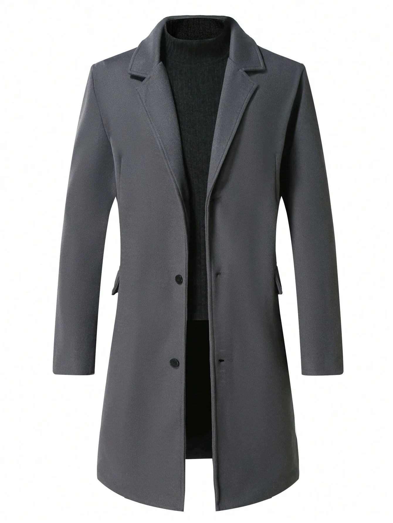 Pánský Elegantní Dlouhý Šedý Kabát S Klopovými Knoflíky Shein 5XL