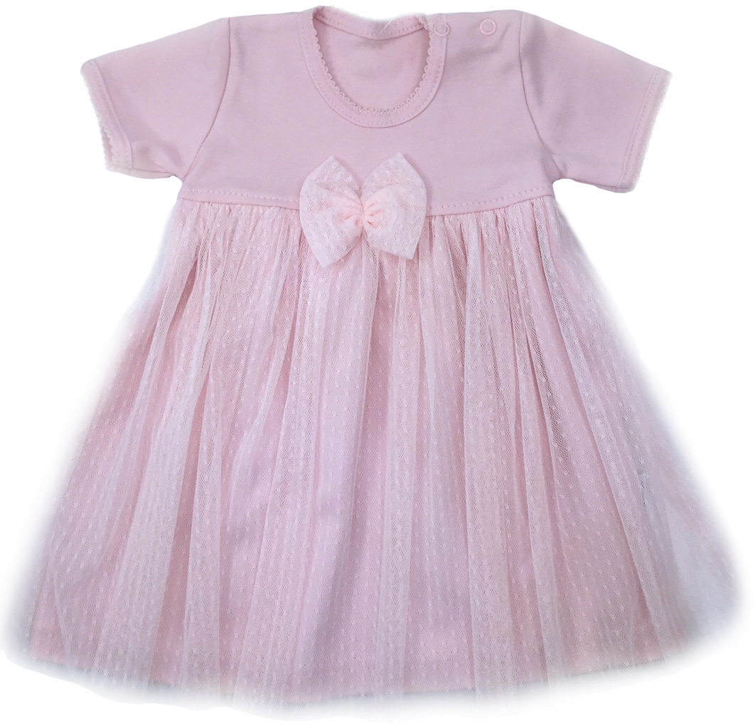 

Sukienka 80 cm 9-12 m różowa z tiulem kokarda