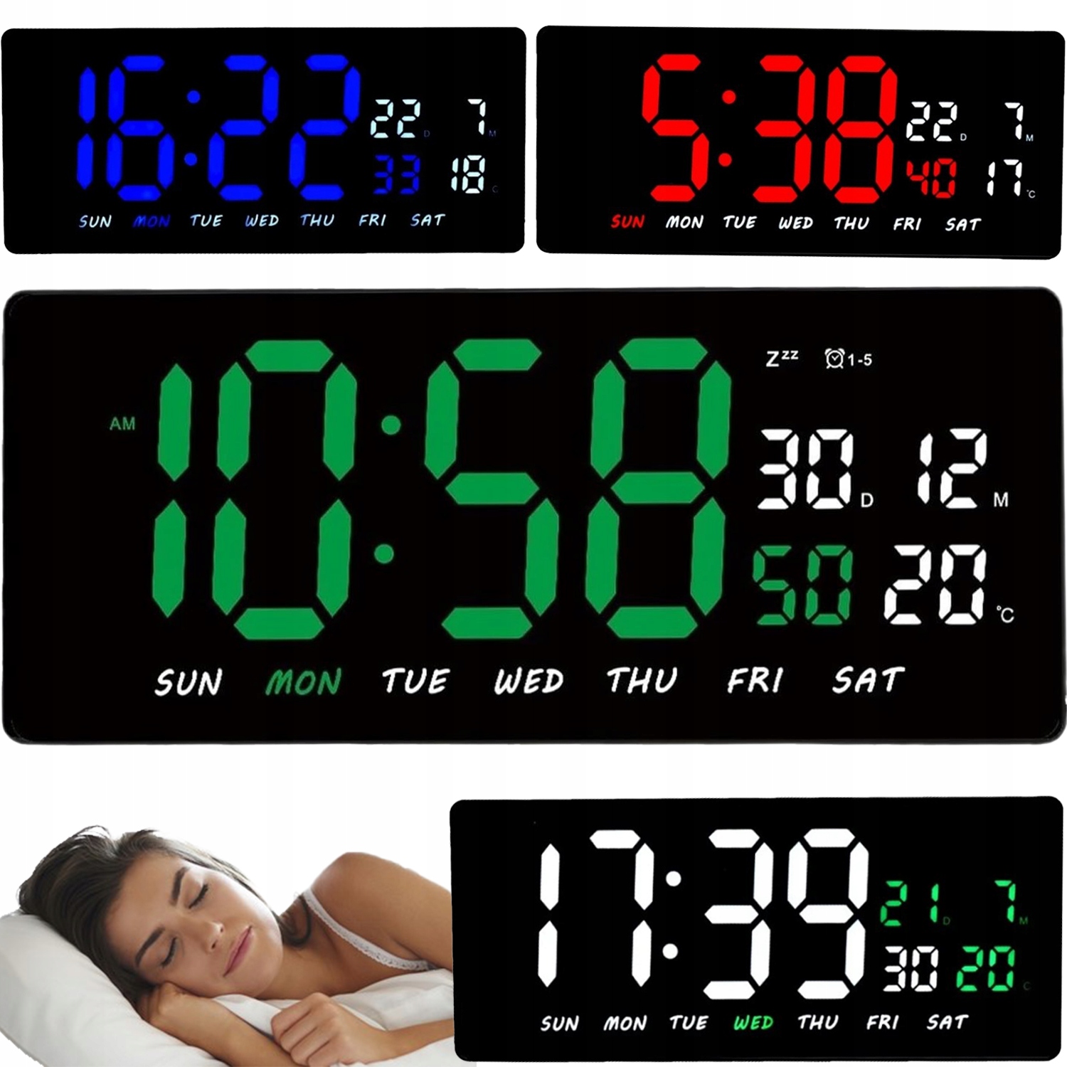 Elektronické Digitální Nástěnné Hodiny Led Teplota Datum Budík Multi