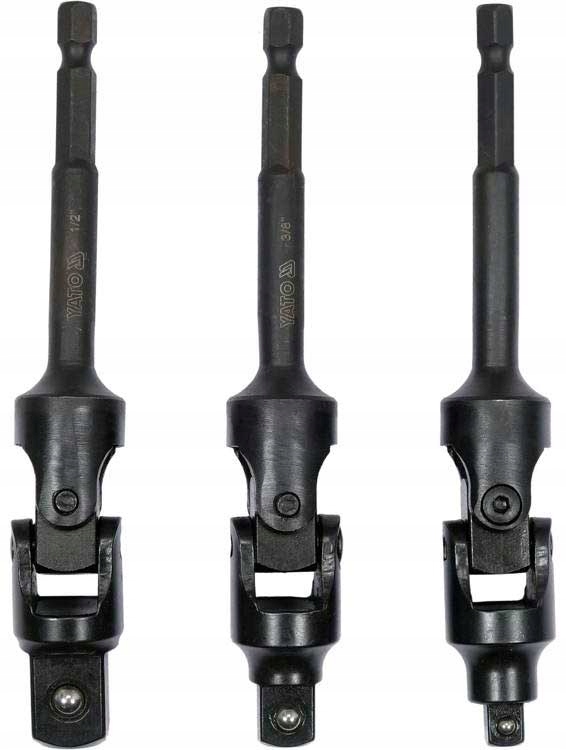 ADAPTERY Z PRZEGUBEM DO NASADEK 1/4 3/8 1/2 3 SZT. Waga produktu z opakowaniem jednostkowym 0.36 kg