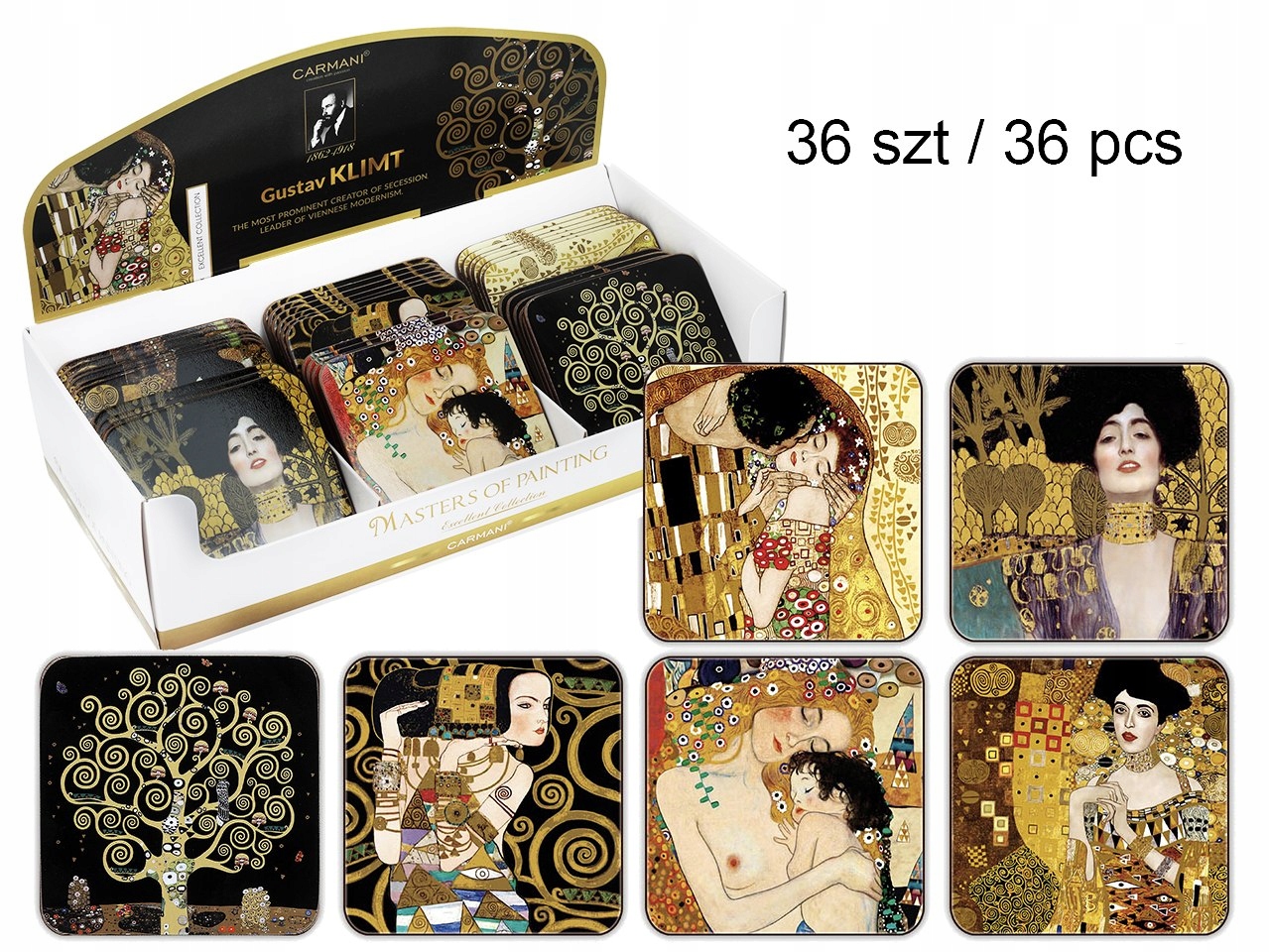 36 korkových podložiek, displej G. Klimt, mix