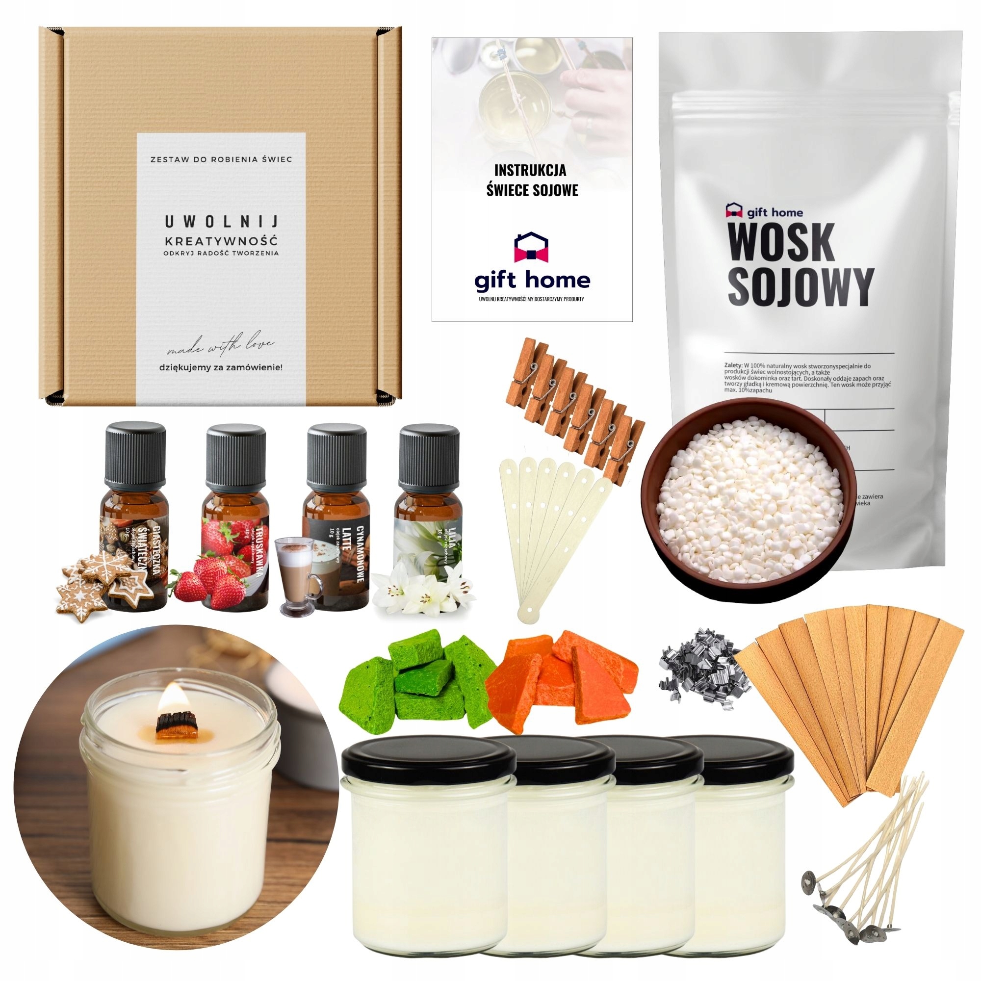 Velká sada na výrobu svíček vosk sójový 4x350 ml