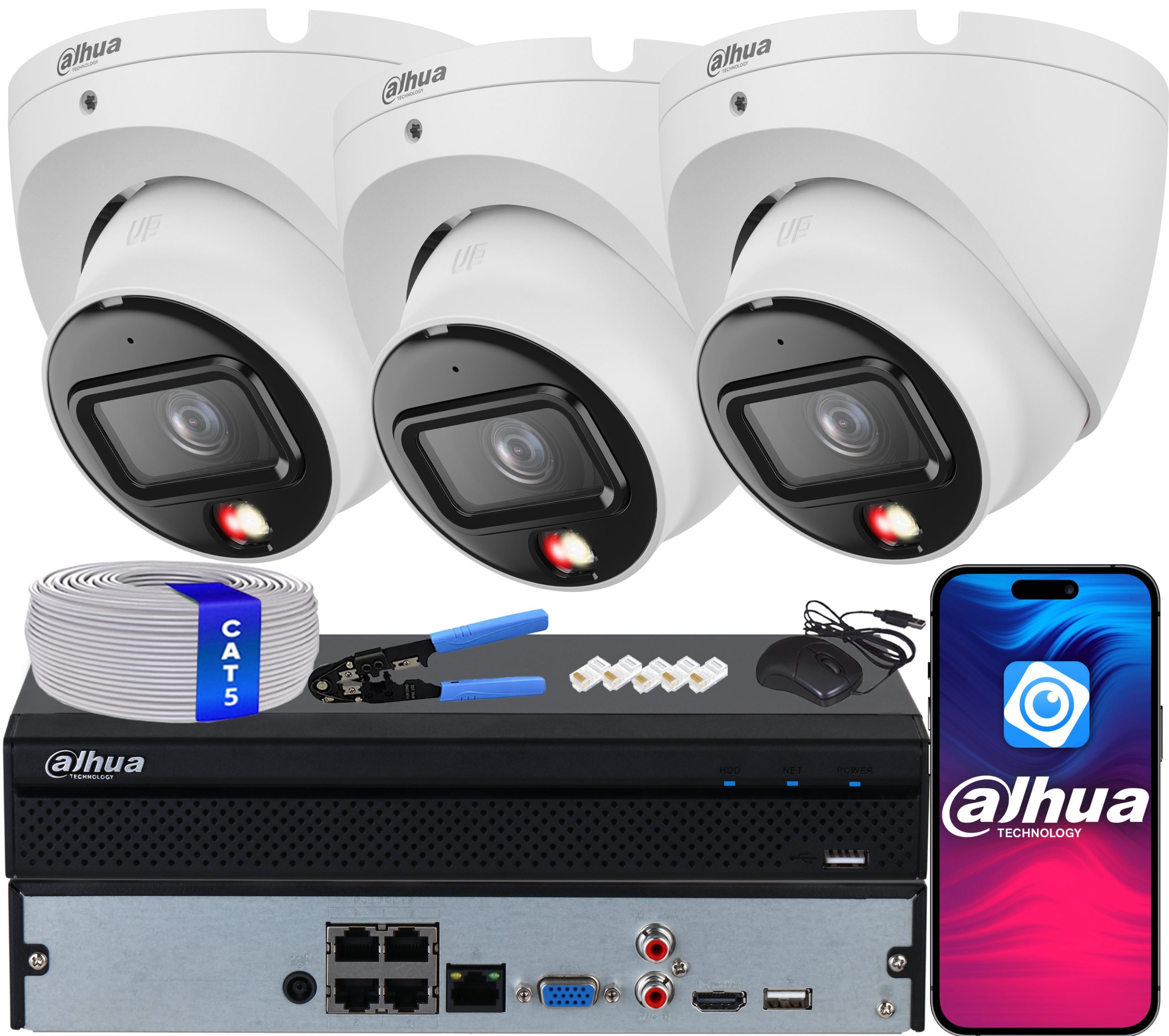 Zestaw Monitoringu Ip 3x IPC-HDW1839T-A-IL Smart Dual Light 8.3Mpx 4K Dahua