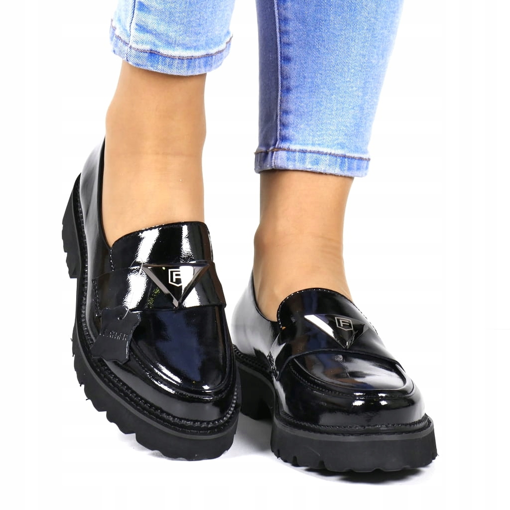 Dámské Mokasíny Z Kůže Na Silné Podrážce, Polobotky Černé, Pohodlné